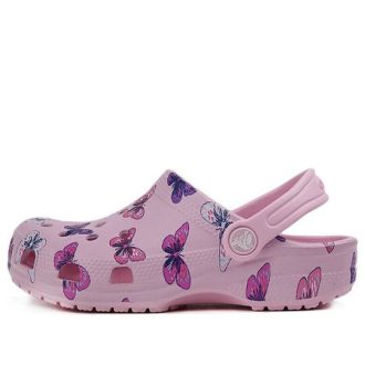 Crocs (PS) Κλασικό τσόκαμα με μοτίβο πεταλούδας Αθλητικά ροζ πέδιλα εξωτερικού χώρου με επίπεδη τακούνι 206414-6GD