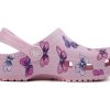 Crocs (PS) Κλασικό τσόκαμα με μοτίβο πεταλούδας Αθλητικά ροζ πέδιλα εξωτερικού χώρου με επίπεδη τακούνι 206414-6GD