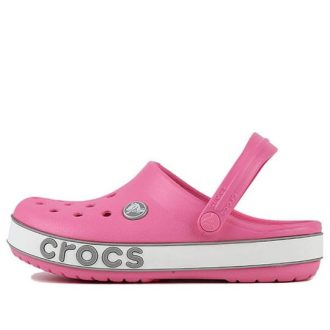 Μινιμαλιστικά αθλητικά ροζ σανδάλια Crocs (PS) Crocband Bold Logo για εξωτερικούς χώρους με επίπεδη τακούνι