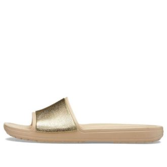 Παντόφλες Crocs (WMNS) Sloane Shine Low Slide Minimalistic Casual Flat καφέ χρυσό χρώμα “Brown Gold” 206921-212